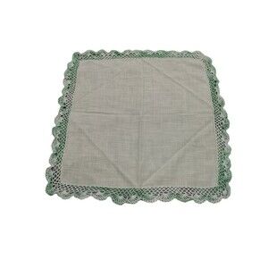 Vintage Green Handkerchief Hanky Green Ombre Crochet Border Pocket Scarf